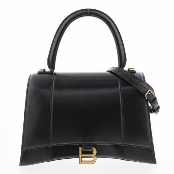 Balenciaga Handbags - BALENCIAGA Hourglass Shoulder Bag Black Leather